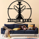 Custom Shisha Hookah Metal Wall Art with LED Light - Personalized Smoke Shop Name Sign - Home Decor & Hookah Shop