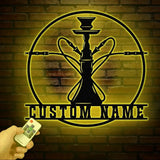 Custom Shisha Hookah Metal Wall Art with LED Light - Personalized Smoke Shop Name Sign - Home Decor & Hookah Shop