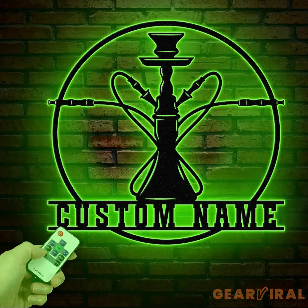 Custom Shisha Hookah Metal Wall Art with LED Light - Personalized Smoke Shop Name Sign - Home Decor & Hookah Shop