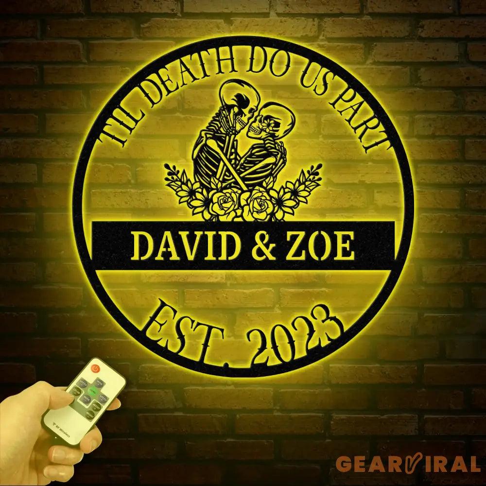 Custom Skeleton Couple Kissing Metal Wall Art with LED Light Gothic Home Decor Skull Lover Gift Halloween or