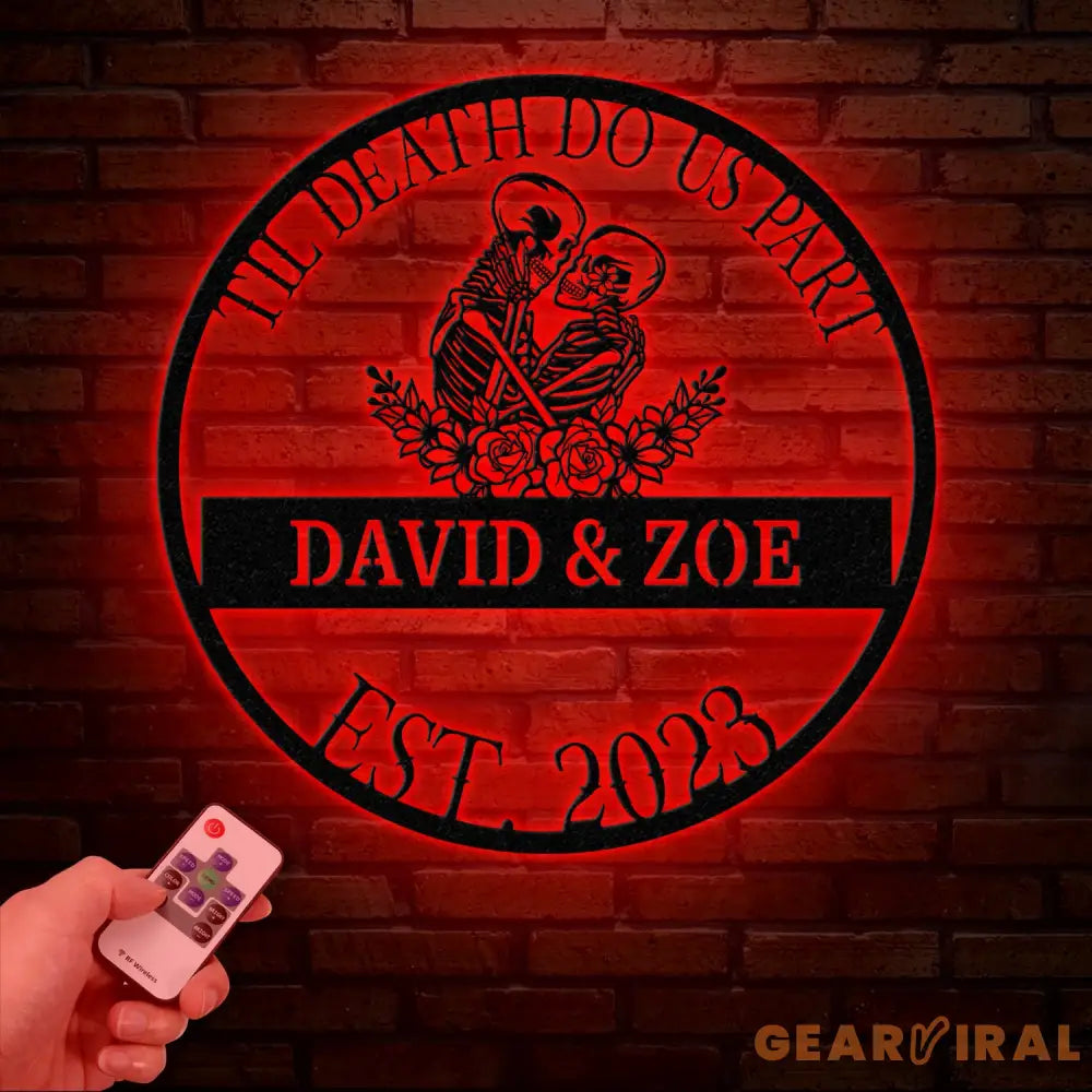 Custom Skeleton Couple Kissing Metal Wall Art with LED Light Gothic Home Decor Skull Lover Gift Halloween or