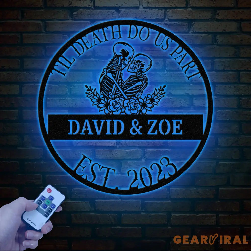 Custom Skeleton Couple Kissing Metal Wall Art with LED Light Gothic Home Decor Skull Lover Gift Halloween or