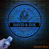 Custom Skeleton Couple Kissing Metal Wall Art with LED Light Gothic Home Decor Skull Lover Gift Halloween or