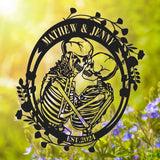 Custom Skeleton Couple Kissing with Roses Metal Wall Led Light - Skull Lover Gift - Gothic Home Decor - Wedding Gift | GearViral