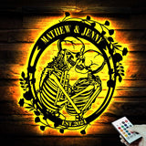 Custom Skeleton Couple Kissing with Roses Metal Wall Led Light - Skull Lover Gift - Gothic Home Decor - Wedding Gift | GearViral