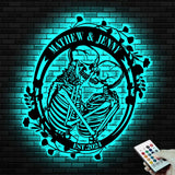 Custom Skeleton Couple Kissing with Roses Metal Wall Led Light - Skull Lover Gift - Gothic Home Decor - Wedding Gift | GearViral
