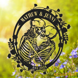 Custom Skeleton Couple Kissing with Roses Metal Wall Led Light - Skull Lover Gift - Gothic Home Decor - Wedding Gift