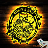 Custom Skeleton Couple Kissing with Roses Metal Wall Led Light - Skull Lover Gift - Gothic Home Decor - Wedding Gift