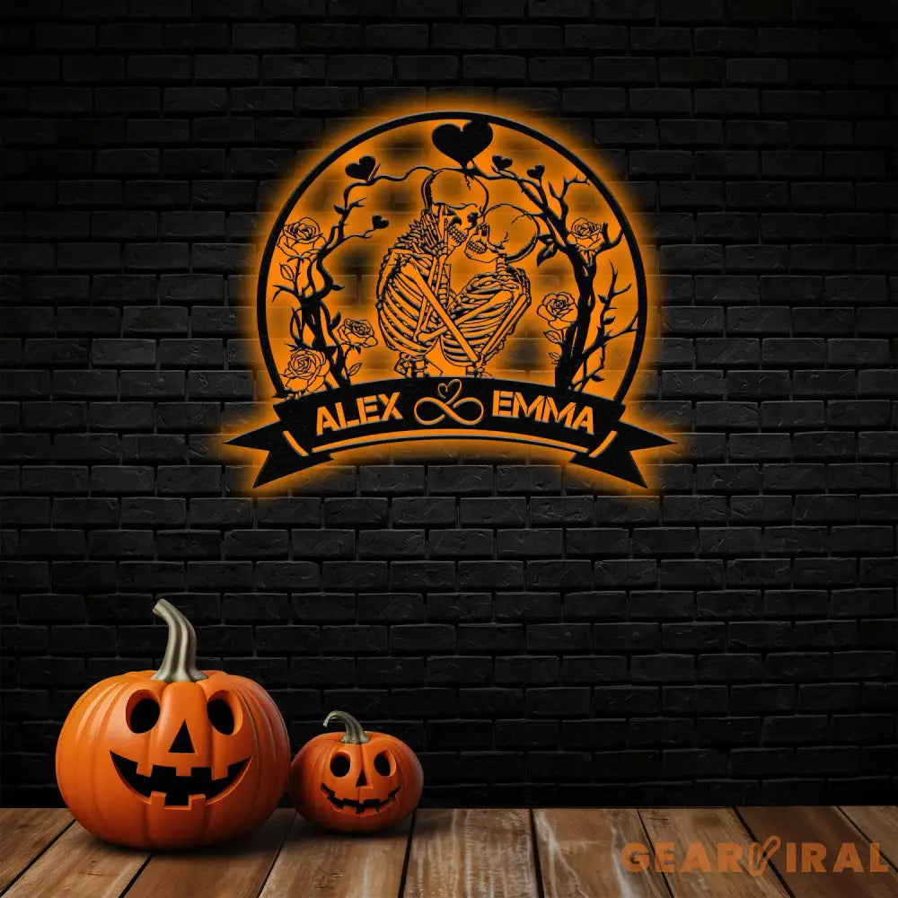 Custom Skeleton Couple Sign Skeleton Couple Metal Wall Art Led Light Skull Lover Gift Gothic Valentine Room Decor