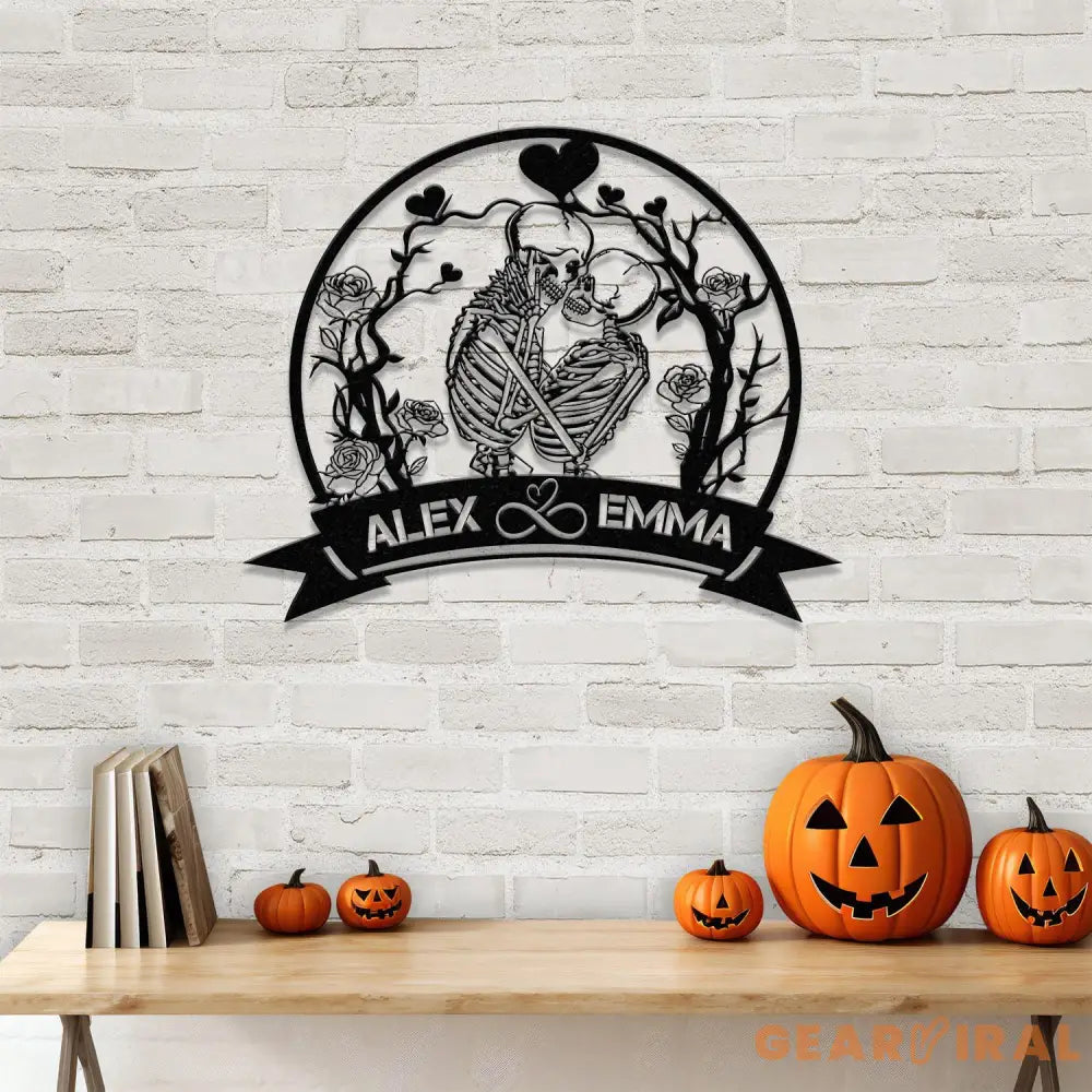 Custom Skeleton Couple Sign Skeleton Couple Metal Wall Art Led Light Skull Lover Gift Gothic Valentine Room Decor