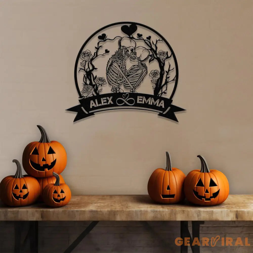 Custom Skeleton Couple Sign Skeleton Couple Metal Wall Art Led Light Skull Lover Gift Gothic Valentine Room Decor