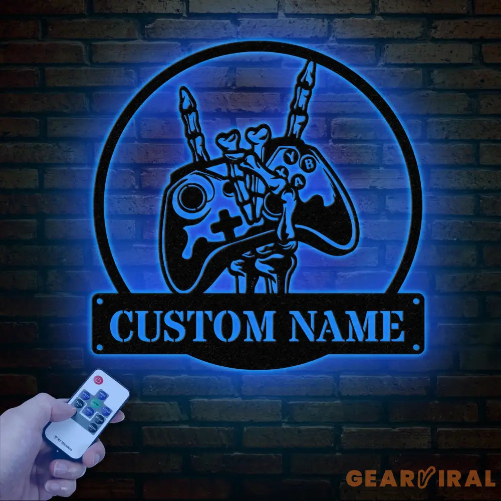 Custom Skeleton Gamer Metal Sign with Led Lights Rock On Game Metal Wall Art Game Room Decor Gamer Name Sign Video Game