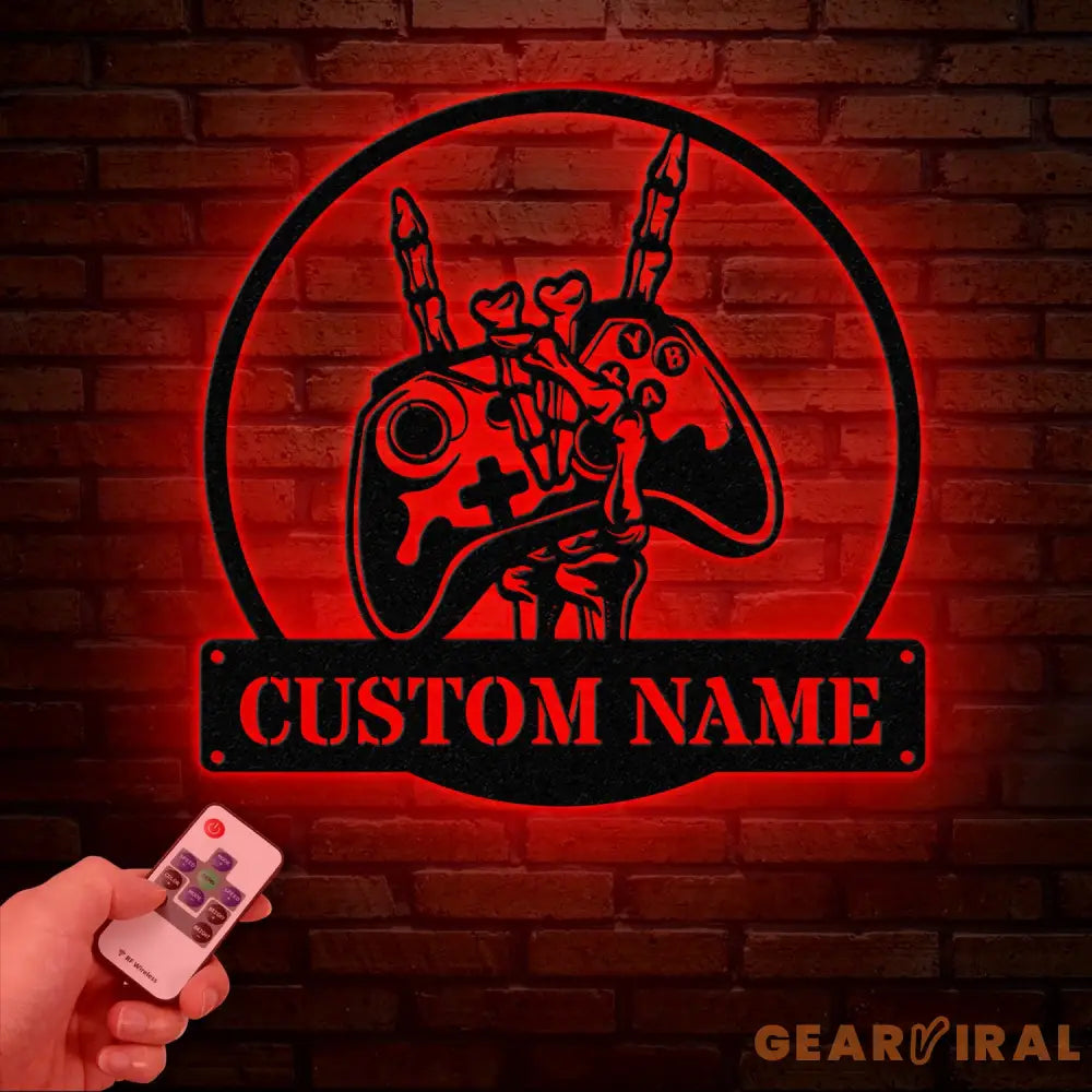 Custom Skeleton Gamer Metal Sign with Led Lights Rock On Game Metal Wall Art Game Room Decor Gamer Name Sign Video Game