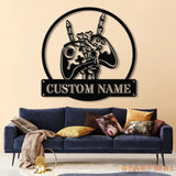 Custom Skeleton Gamer Metal Sign with Led Lights Rock On Game Metal Wall Art Game Room Decor Gamer Name Sign Video Game