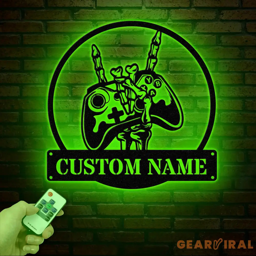 Custom Skeleton Gamer Metal Sign with Led Lights Rock On Game Metal Wall Art Game Room Decor Gamer Name Sign Video Game