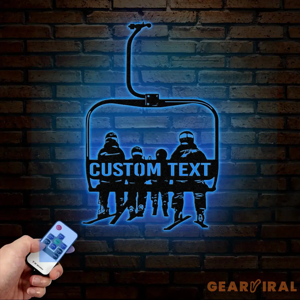 Custom Ski Lift Metal Sign with LED Light Personalized Ski Lift Name Wall Art Chairlift Decor & Snow Skiing Gift for