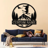 Custom Skiing Metal Sign with LED Lights - Personalized Ski Wall Art - Skier Gift & Monogram - Ski Home Decor & Snow