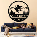 Custom Skiing Metal Sign with LED Lights - Personalized Ski Wall Art - Skier Gift & Monogram - Ski Home Decor & Snow