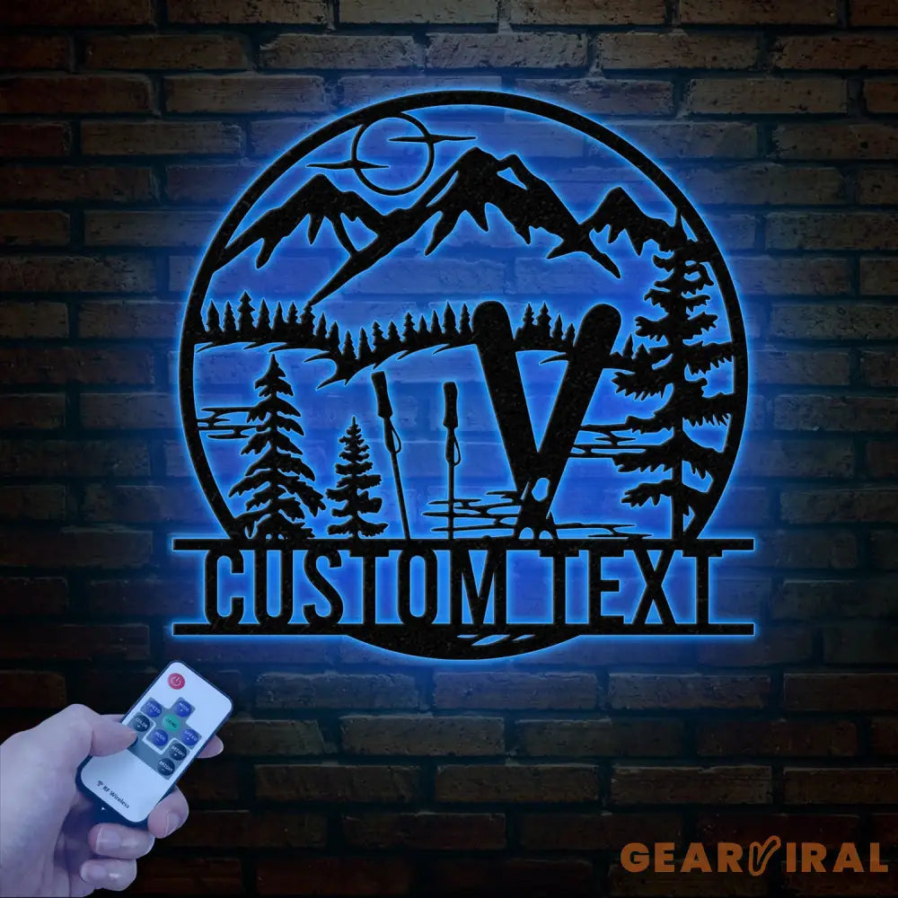 Custom Skiing Metal Sign with LED Lights - Personalized Ski Wall Art - Skier Gift & Monogram - Ski Home Decor & Snow