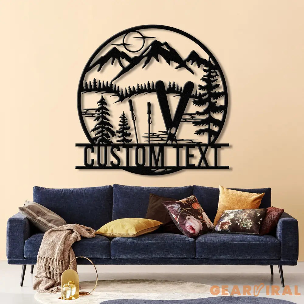 Custom Skiing Metal Sign with LED Lights - Personalized Ski Wall Art - Skier Gift & Monogram - Ski Home Decor & Snow