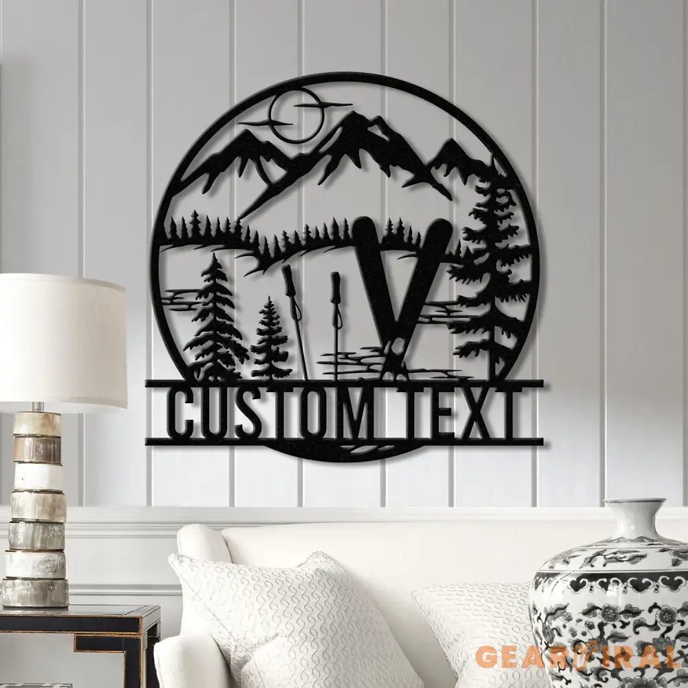 Custom Skiing Metal Sign with LED Lights - Personalized Ski Wall Art - Skier Gift & Monogram - Ski Home Decor & Snow