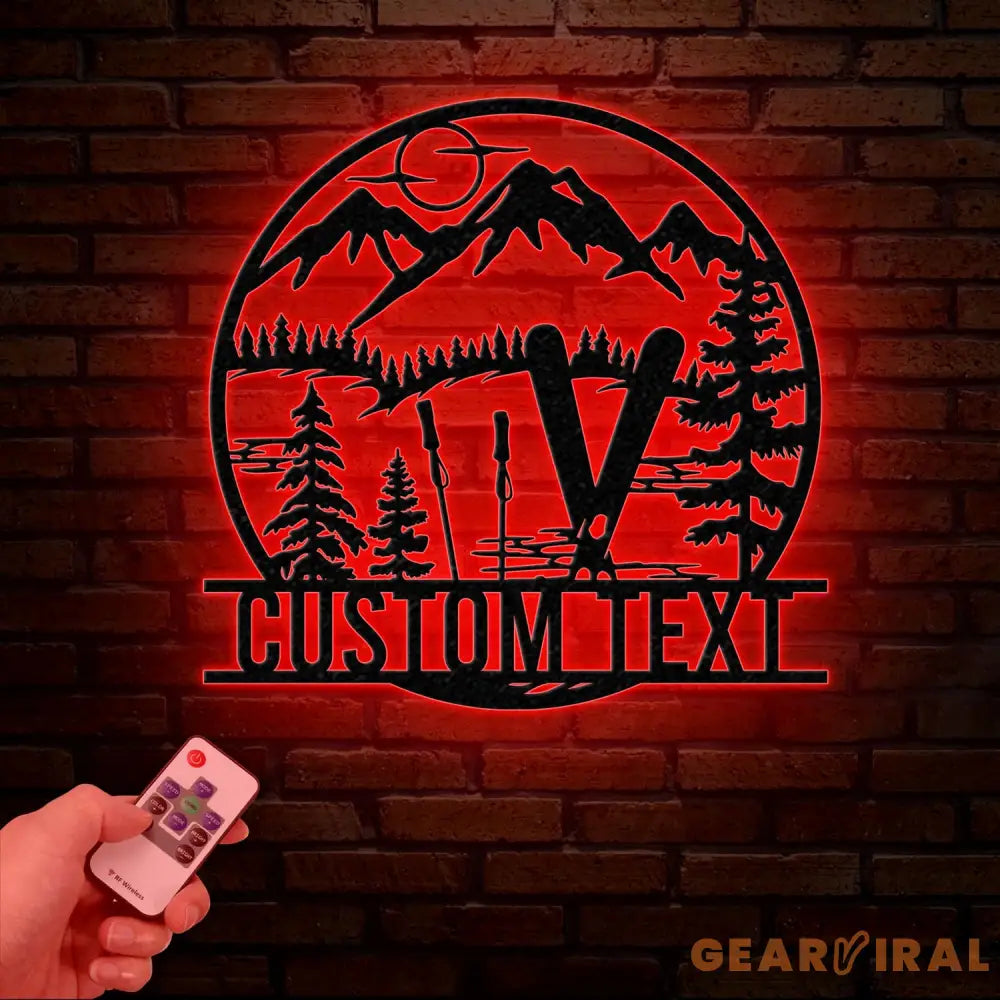 Custom Skiing Metal Sign with LED Lights - Personalized Ski Wall Art - Skier Gift & Monogram - Ski Home Decor & Snow