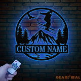 Custom Skiing Metal Sign with LED Lights - Personalized Ski Wall Art - Skier Gift & Monogram - Ski Home Decor & Snow