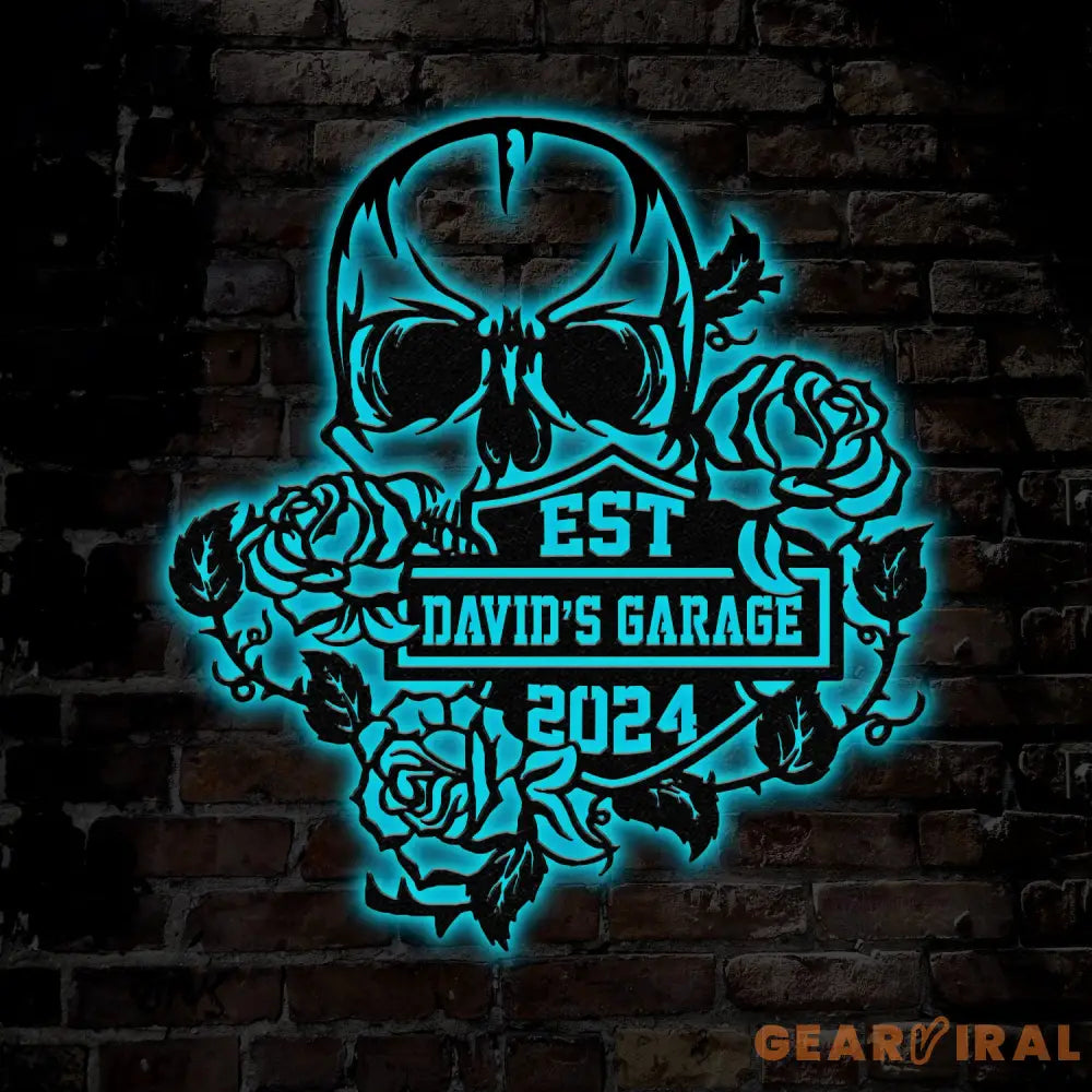 Custom Skull Flowers Metal Sign with Led Lights Flower Skull Signs Sugar Skull Skeleton Decor Gothic Decor Gift for Him