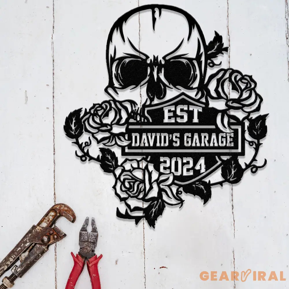 Custom Skull Flowers Metal Sign with Led Lights Flower Skull Signs Sugar Skull Skeleton Decor Gothic Decor Gift for Him