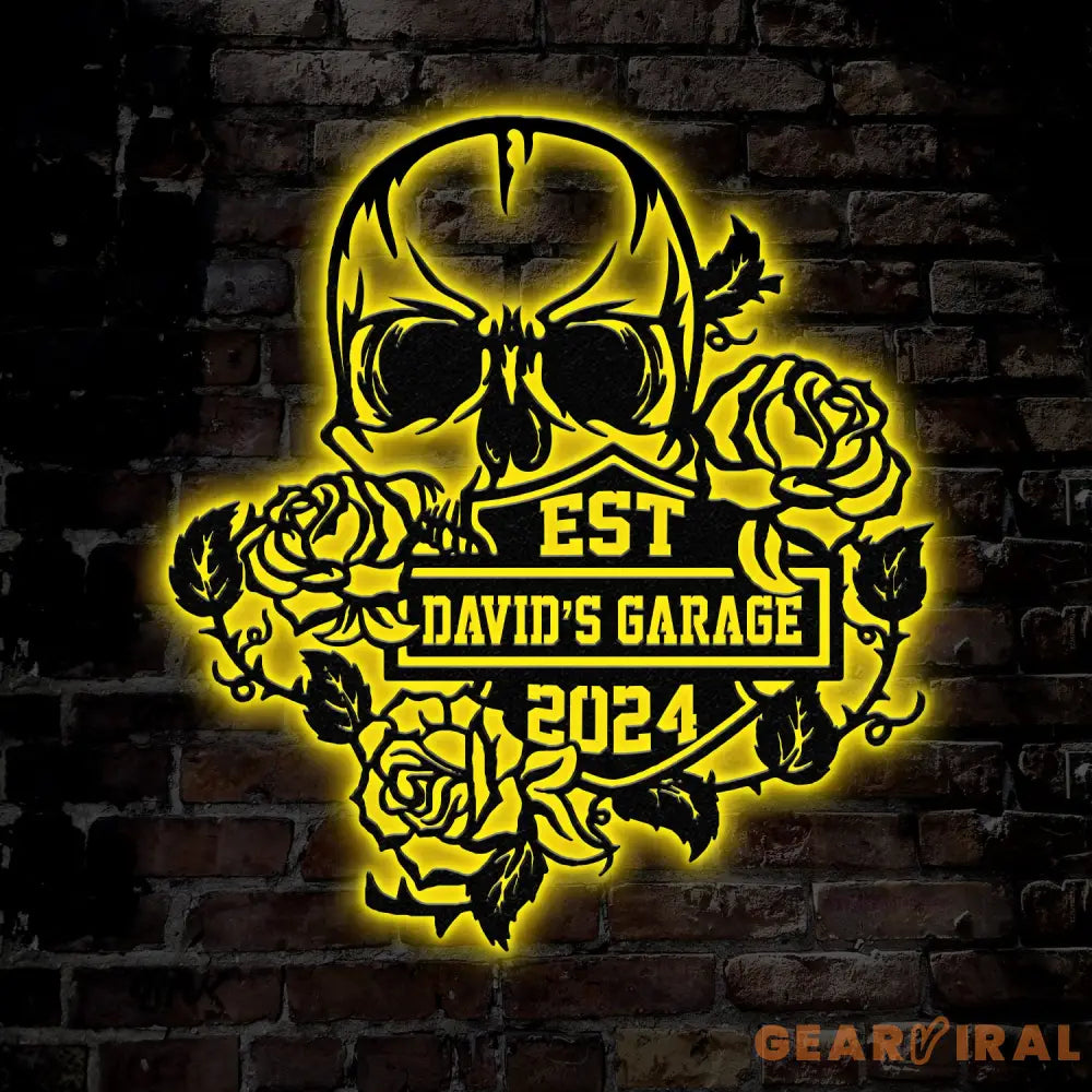 Custom Skull Flowers Metal Sign with Led Lights Flower Skull Signs Sugar Skull Skeleton Decor Gothic Decor Gift for Him