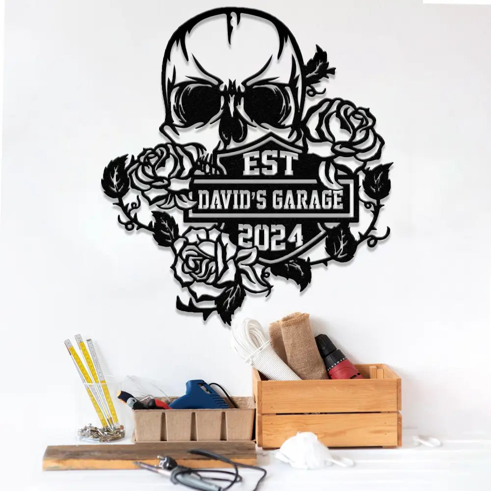 Custom Skull Flowers Metal Sign with Led Lights Flower Skull Signs Sugar Skull Skeleton Decor Gothic Decor Gift for Him