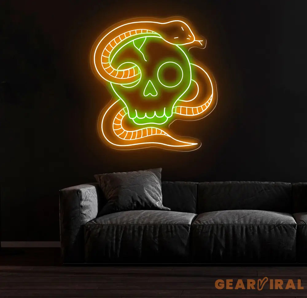 Custom Skull Head Neon Sign with Snake - Handmade Neon Light Art Personalized Wall Decor Aesthetic Gifts for Home or