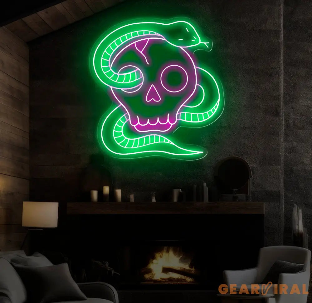 Custom Skull Head Neon Sign with Snake - Handmade Neon Light Art Personalized Wall Decor Aesthetic Gifts for Home or