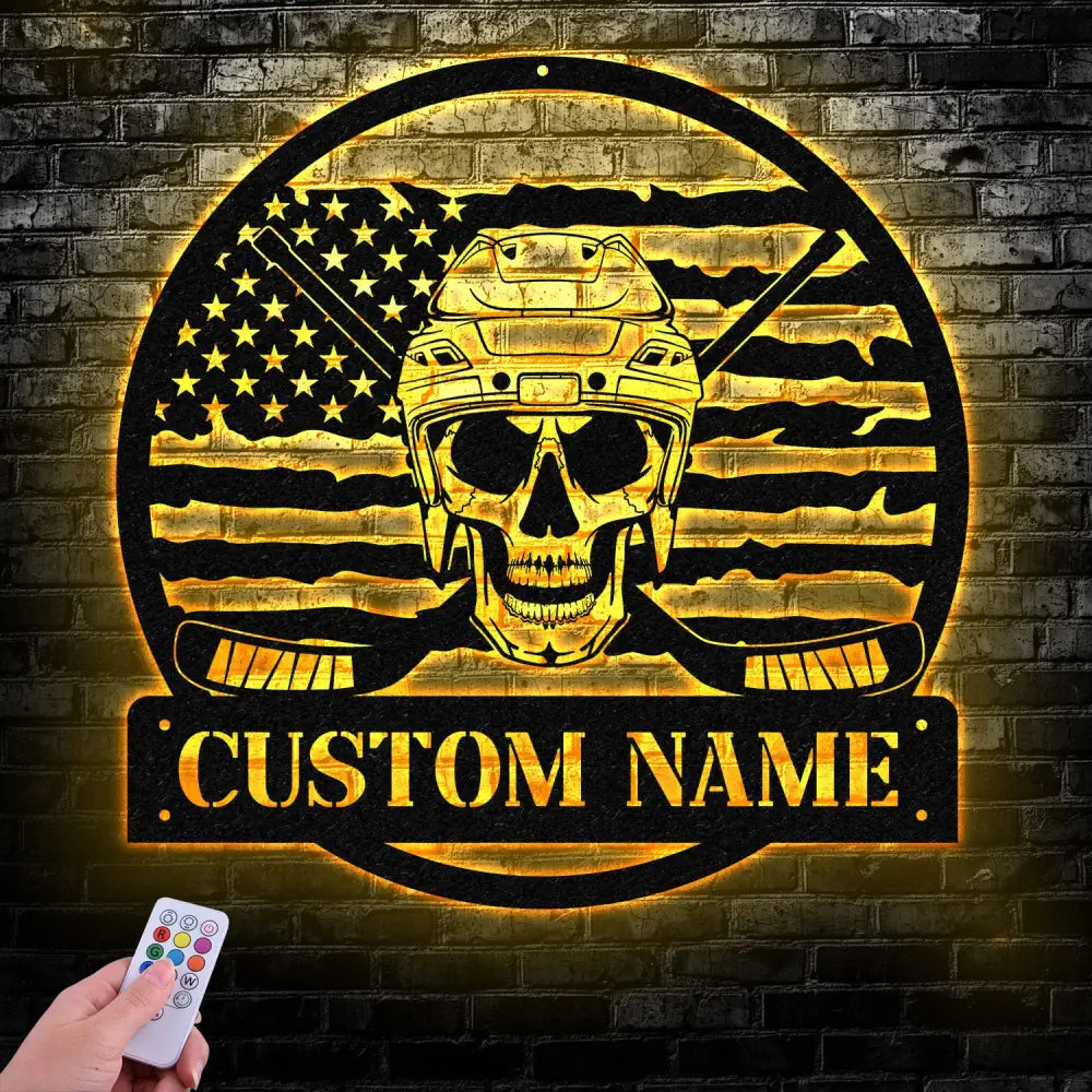 Custom Skull Hockey Metal Sign with Led Light Hockey Coach Gift Hockey Gifts for Team Hockey Wall Decor Hockey Player