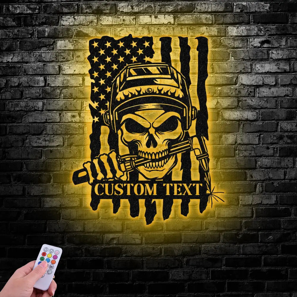 Custom Skull Welder Metal Sign with Led Light Welder Gifts Xmas Birthday Gift for Welder Dad - Gearviral