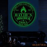 Custom Smoke House Metal Wall Art LED Light Personalized Backyard BBQ Name Sign Home Decor Barbecue Decoration Outdoor