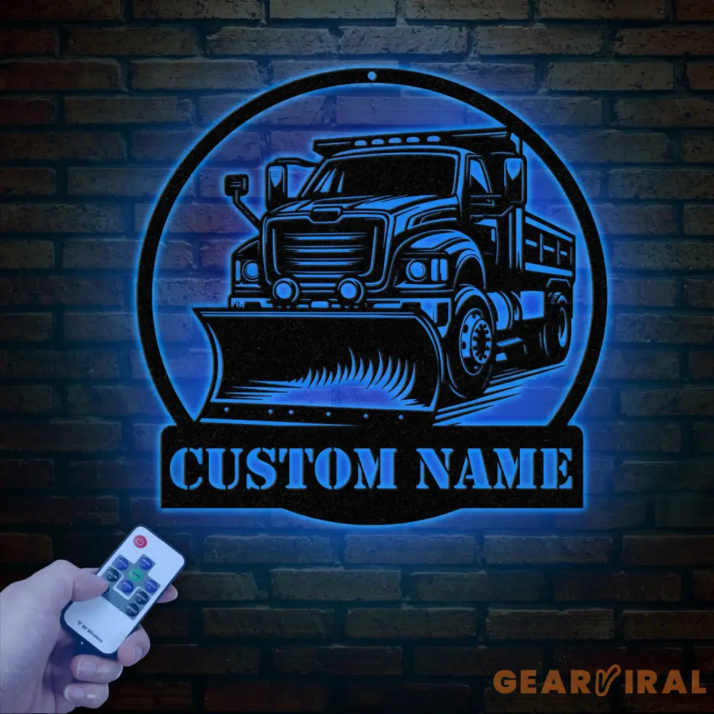 Custom Snow Plow Truck Metal Sign with LED Light Personalized Snow Plow Truck Wall Art Heavy Duty Equipment Sign Custom
