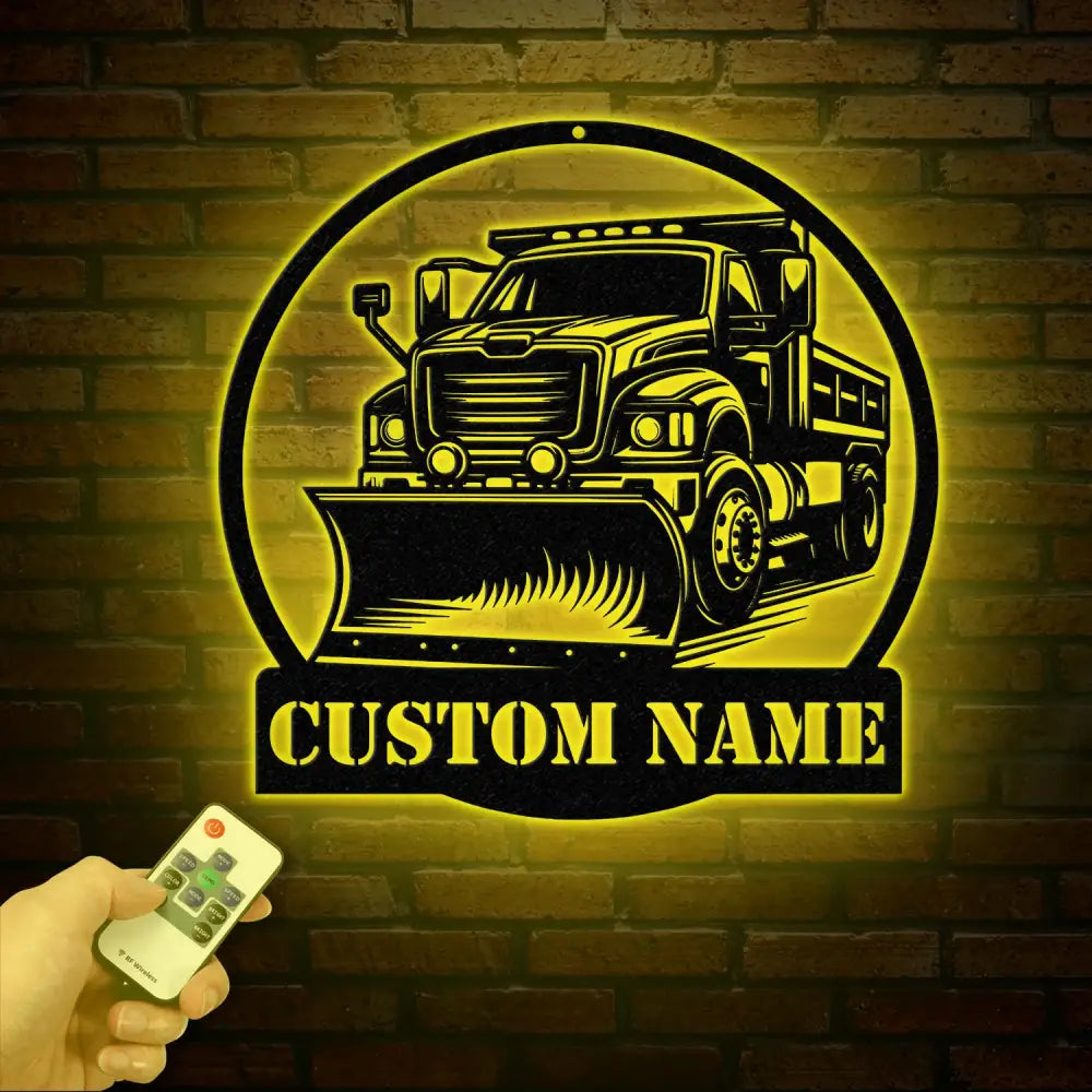 Custom Snow Plow Truck Metal Sign with LED Light Personalized Snow Plow Truck Wall Art Heavy Duty Equipment Sign Custom