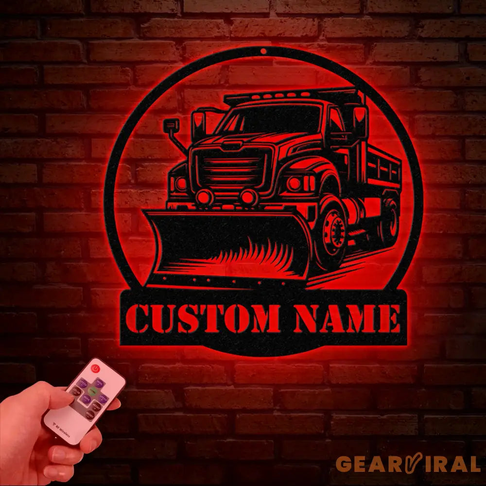 Custom Snow Plow Truck Metal Sign with LED Light Personalized Snow Plow Truck Wall Art Heavy Duty Equipment Sign Custom
