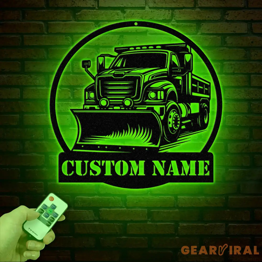 Custom Snow Plow Truck Metal Sign with LED Light Personalized Snow Plow Truck Wall Art Heavy Duty Equipment Sign Custom