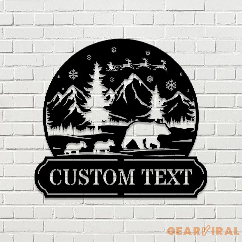 Custom Snowball Bear Family Name Sign Snowglobe Christmas Art Custom Family Name Seasonal Sign Custom Metal Art