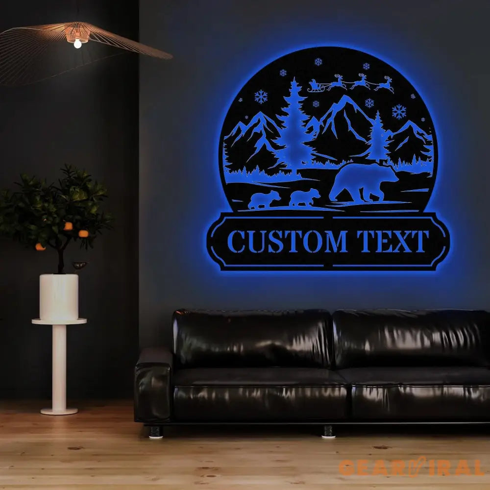 Custom Snowball Bear Family Name Sign Snowglobe Christmas Art Custom Family Name Seasonal Sign Custom Metal Art