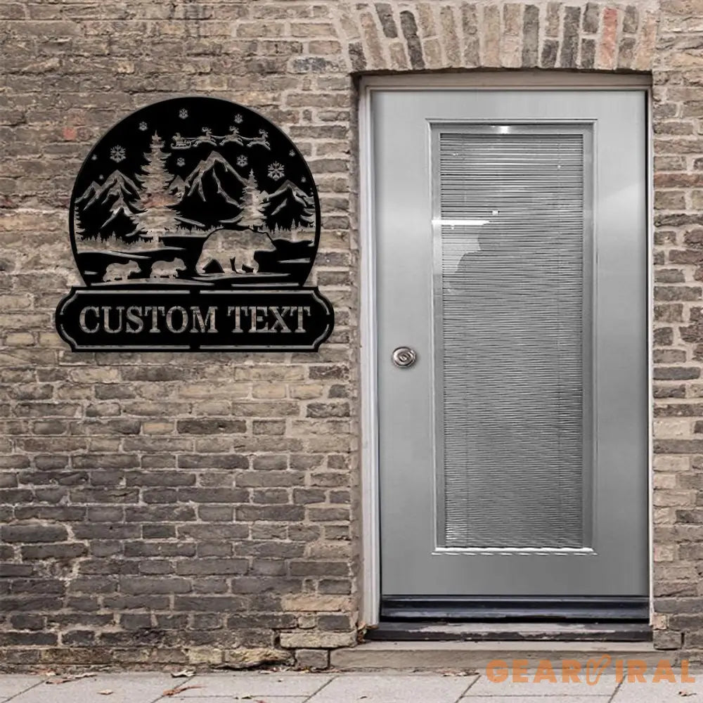 Custom Snowball Bear Family Name Sign Snowglobe Christmas Art Custom Family Name Seasonal Sign Custom Metal Art