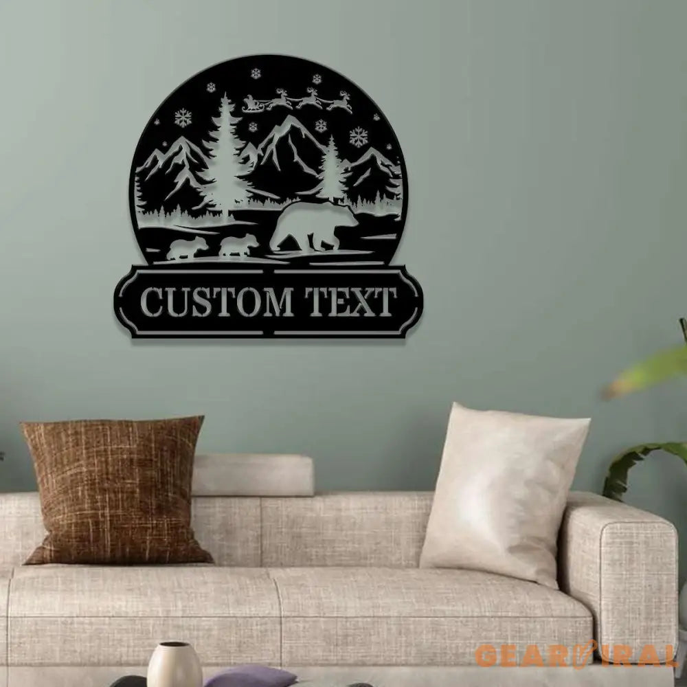 Custom Snowball Bear Family Name Sign Snowglobe Christmas Art Custom Family Name Seasonal Sign Custom Metal Art