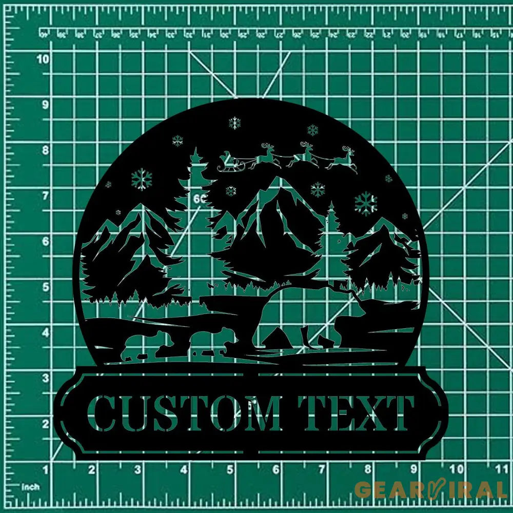 Custom Snowball Bear Family Name Sign Snowglobe Christmas Art Custom Family Name Seasonal Sign Custom Metal Art