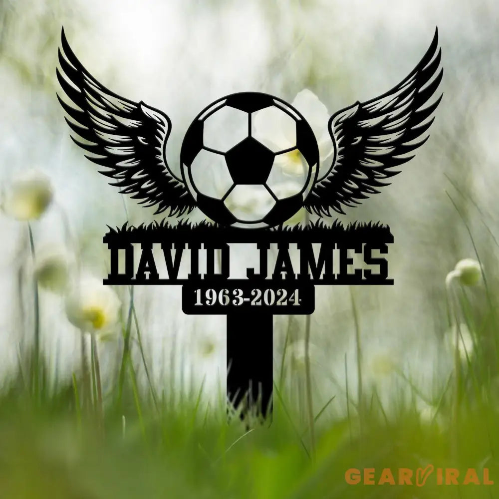 Custom Soccer Ball with Wings Memorial Plaque Stake Grave Markers Soccer Player Loss Sympathy Sign Remembrance Stake