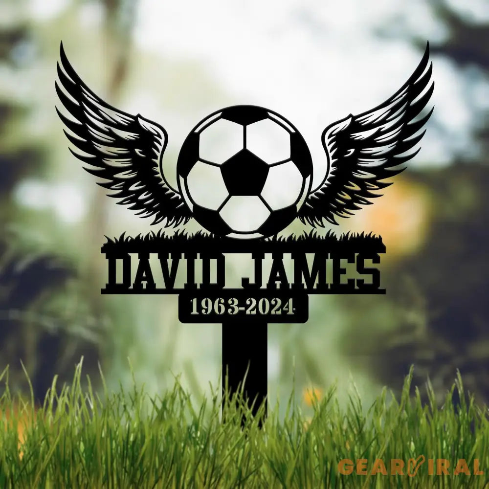 Custom Soccer Ball with Wings Memorial Plaque Stake Grave Markers Soccer Player Loss Sympathy Sign Remembrance Stake