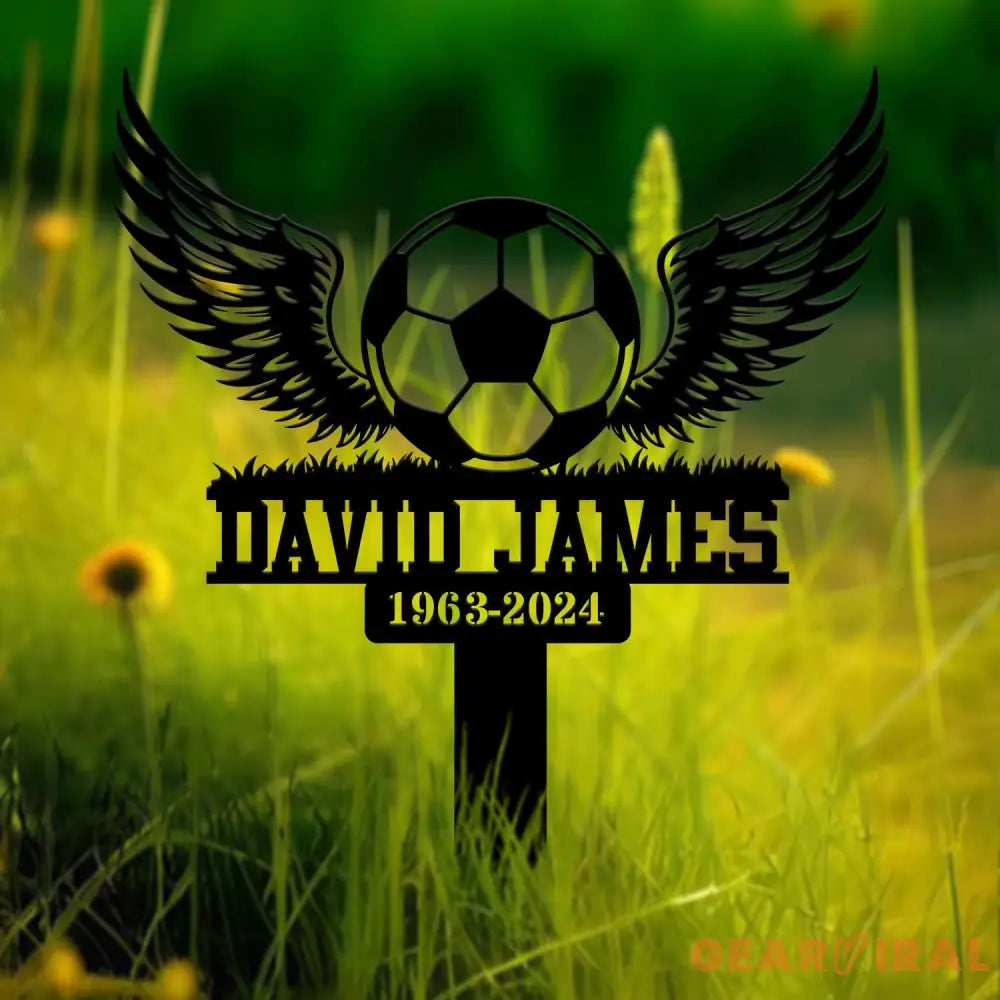 Custom Soccer Ball with Wings Memorial Plaque Stake Grave Markers Soccer Player Loss Sympathy Sign Remembrance Stake