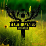 Custom Soccer Ball with Wings Memorial Plaque Stake Grave Markers Soccer Player Loss Sympathy Sign Remembrance Stake