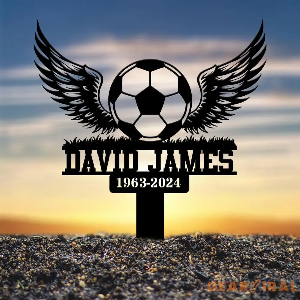 Custom Soccer Ball with Wings Memorial Plaque Stake Grave Markers Soccer Player Loss Sympathy Sign Remembrance Stake